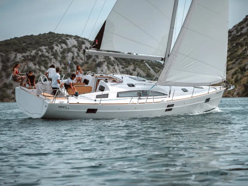 Exterior view of Briganti, a Elan Impression 45.1 sailboat at Izola / Isola, Slovenia