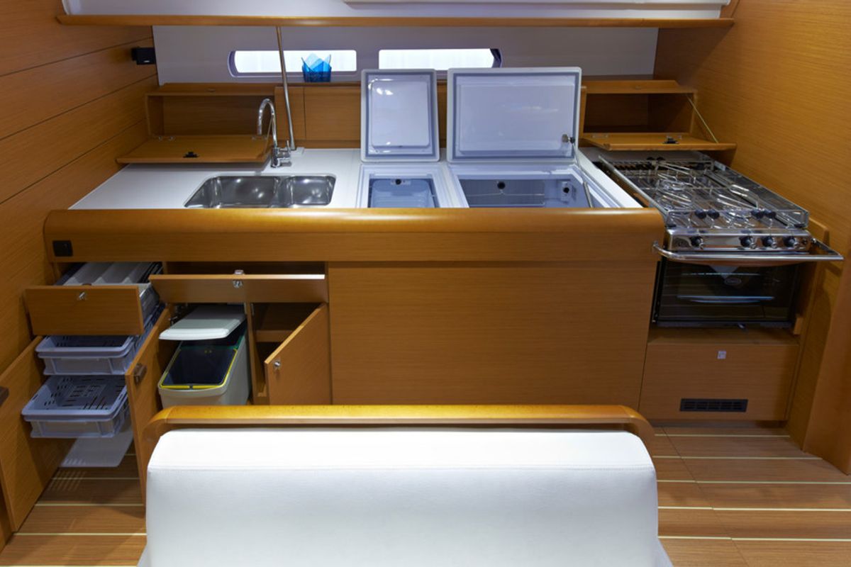 Galley of Sunsail 47 Premium Plus, a Jeanneau Sun Odyssey 469 sailboat at Central Abaco, Bahamas