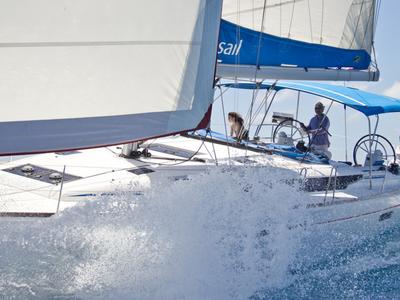 Exterior view of Sunsail 47 Premium Plus, a Jeanneau Sun Odyssey 469 sailboat at Central Abaco, Bahamas