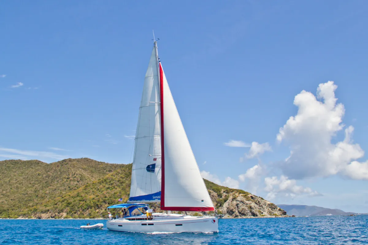 Exterior view of Sunsail 47 Premium Plus, a Jeanneau Sun Odyssey 469 sailboat at Central Abaco, Bahamas
