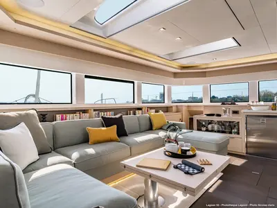 Salon of SAILUXE - Magnifico, a Lagoon 55 catamaran at Olbia, Italy
