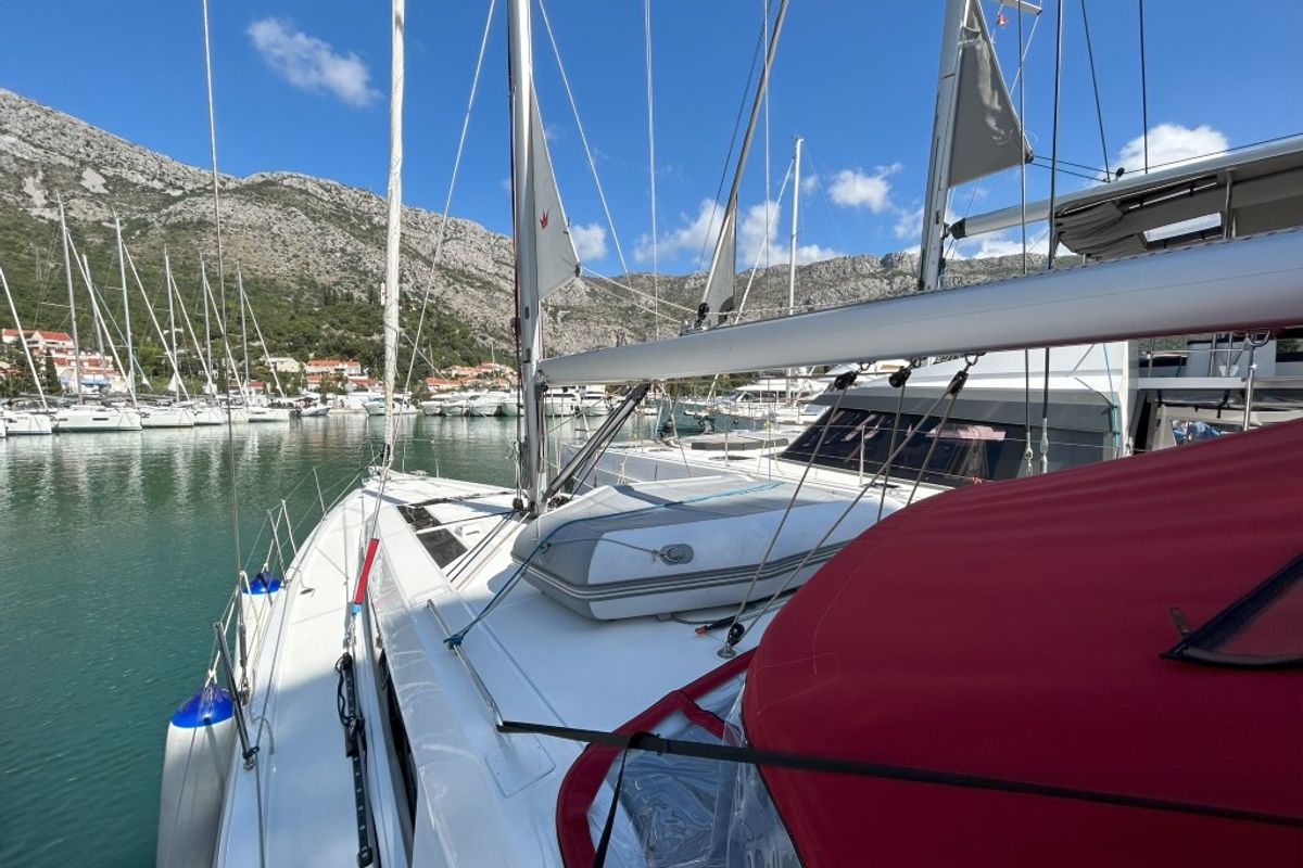 Exterior view of Bumblebee, a Beneteau Oceanis 46.1 sailboat at Split, Croatia