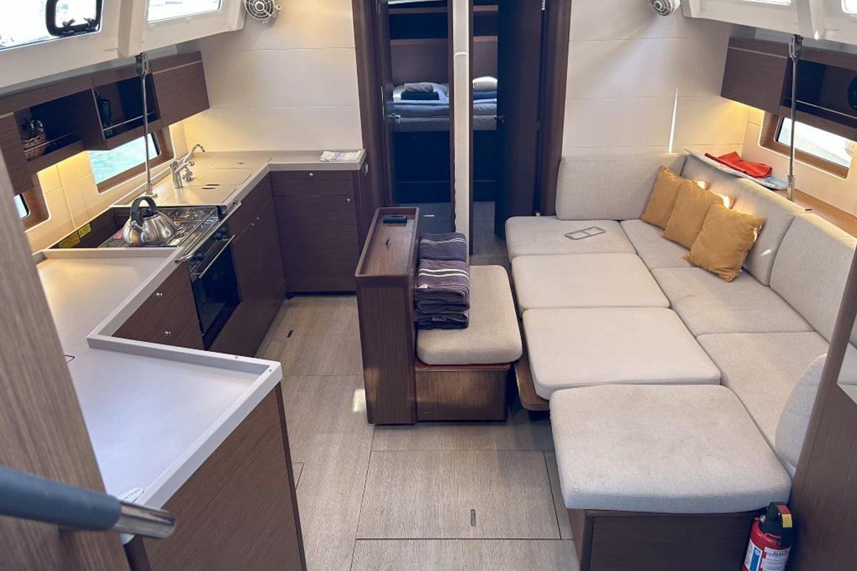 Salon of Bumblebee, a Beneteau Oceanis 46.1 sailboat at Split, Croatia