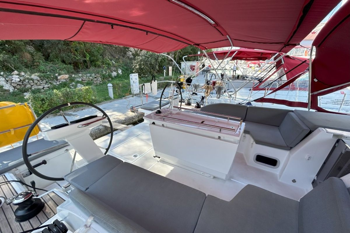 Cockpit of Bumblebee, a Beneteau Oceanis 46.1 sailboat at Split, Croatia