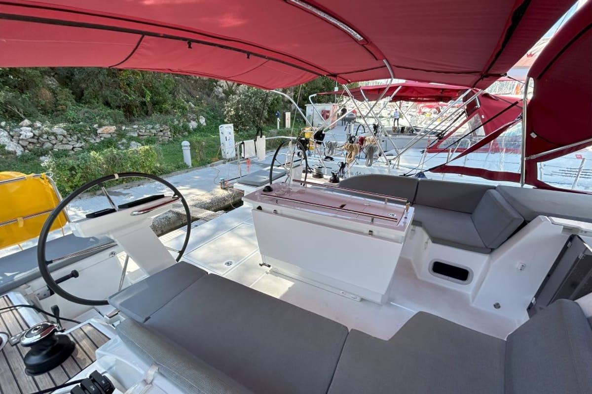 Cockpit of Bumblebee, a Beneteau Oceanis 46.1 sailboat at Split, Croatia