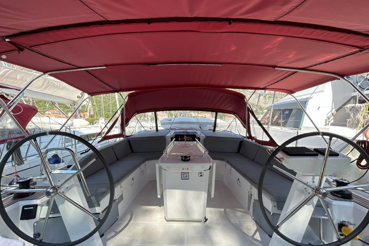 Cockpit of Bumblebee, a Beneteau Oceanis 46.1 sailboat at Split, Croatia