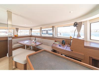 Salon of Aurora, a Lagoon 42 catamaran at Preveza, Greece