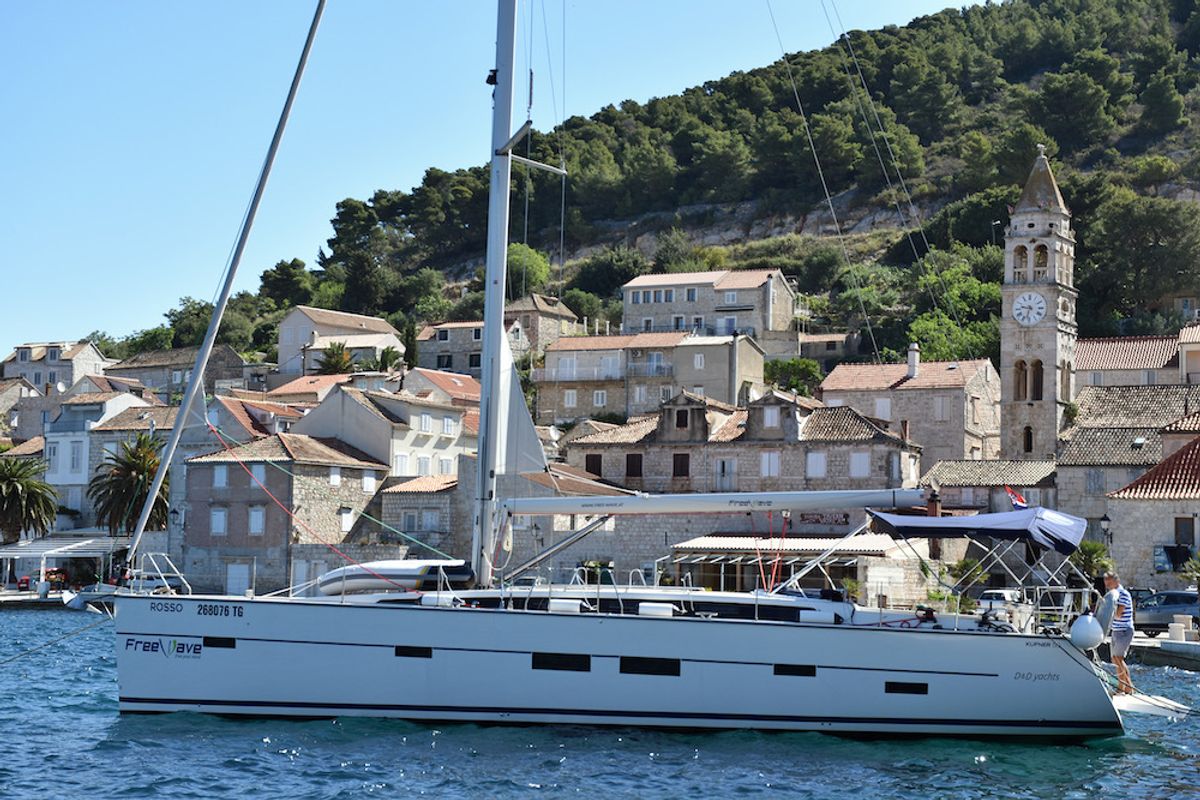 Exterior view of Rosso, a D&D Kufner 50 sailboat at Seget Donji, Croatia