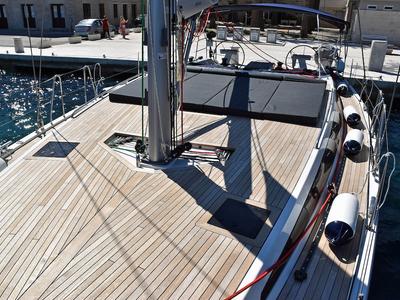 Deck of Rosso, a D&D Kufner 50 sailboat at Seget Donji, Croatia