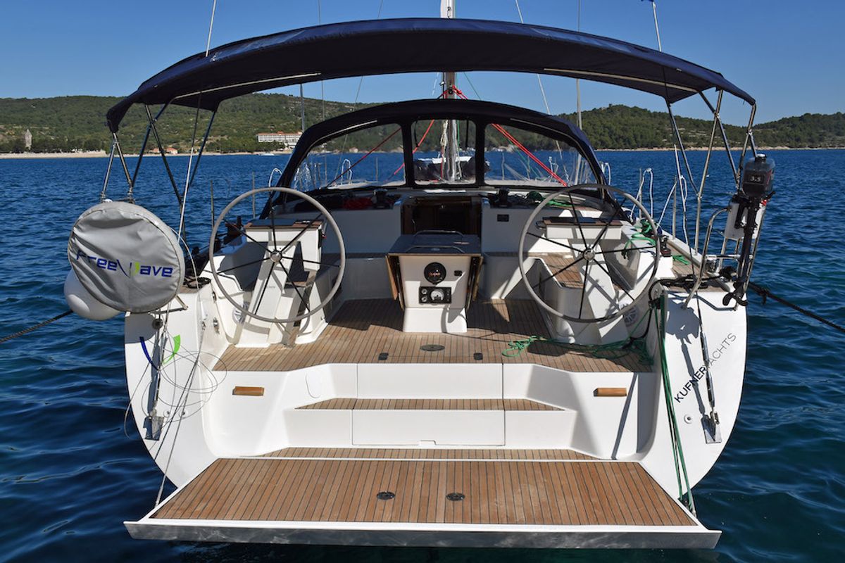 Cockpit of Rosso, a D&D Kufner 50 sailboat at Seget Donji, Croatia