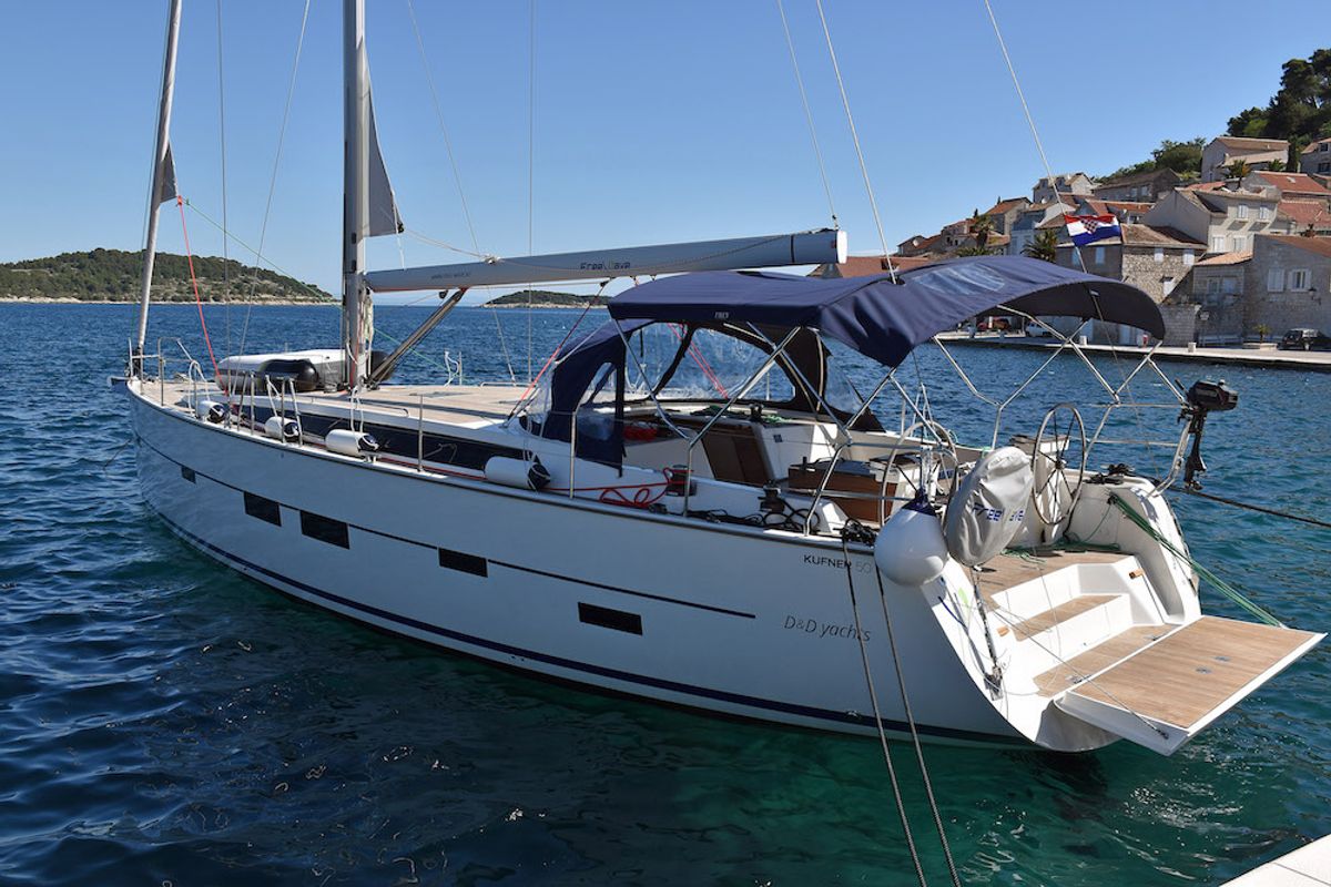 Exterior view of Rosso, a D&D Kufner 50 sailboat at Seget Donji, Croatia