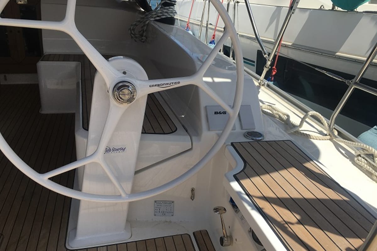 Cockpit of Santiago, a Bavaria Cruiser 46 sailboat at Fethiye, Turkey
