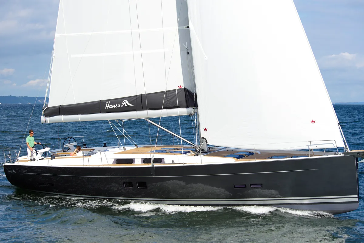 Exterior view of Amethyst, a Hanse Yachts Hanse 575 sailboat at Općina Sukošan, Croatia