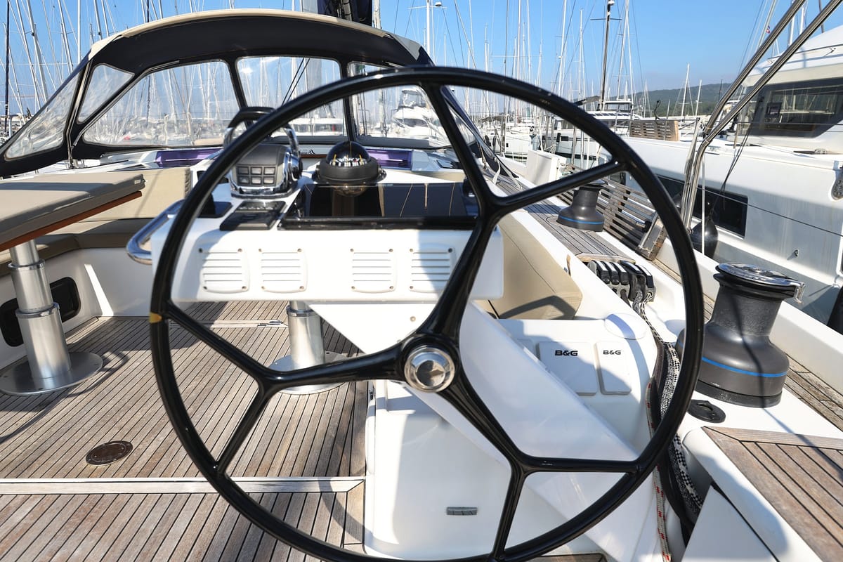 Cockpit of Amethyst, a Hanse Yachts Hanse 575 sailboat at Općina Sukošan, Croatia