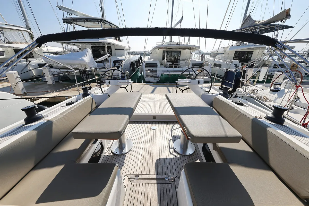 Deck of Amethyst, a Hanse Yachts Hanse 575 sailboat at Općina Sukošan, Croatia