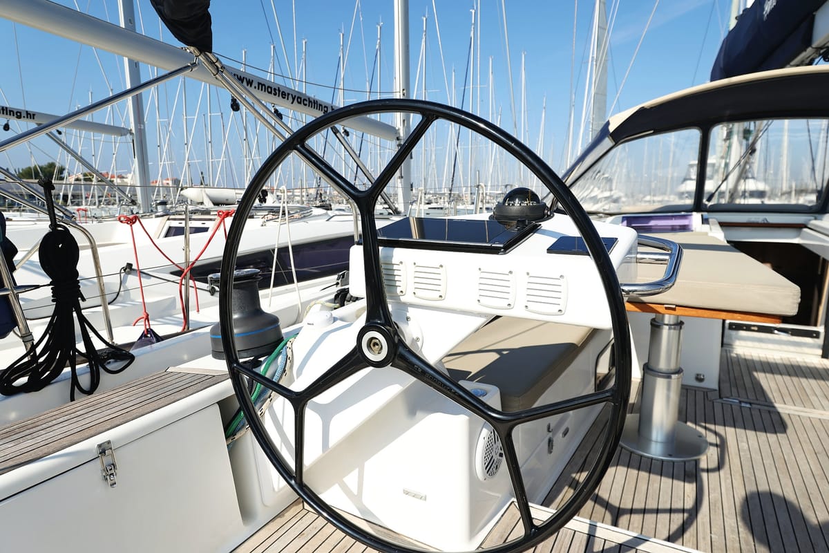 Cockpit of Amethyst, a Hanse Yachts Hanse 575 sailboat at Općina Sukošan, Croatia