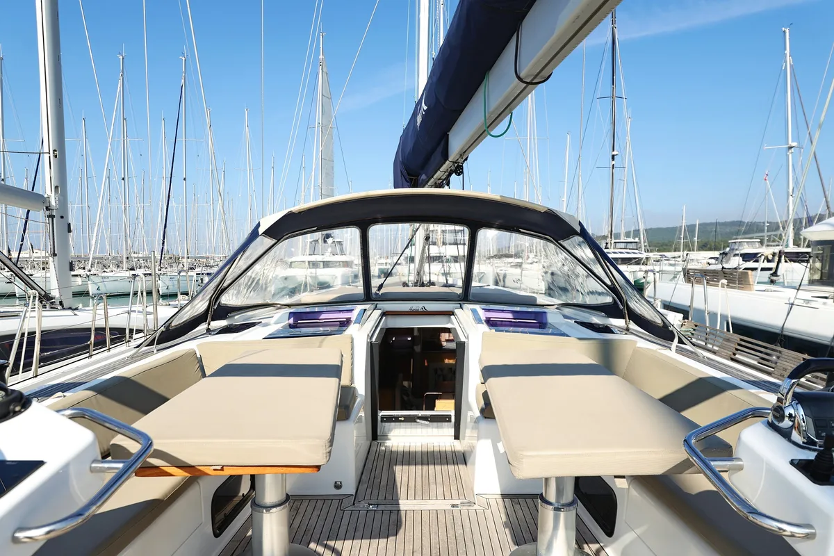 Deck of Amethyst, a Hanse Yachts Hanse 575 sailboat at Općina Sukošan, Croatia