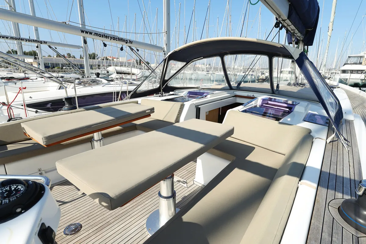 Deck of Amethyst, a Hanse Yachts Hanse 575 sailboat at Općina Sukošan, Croatia