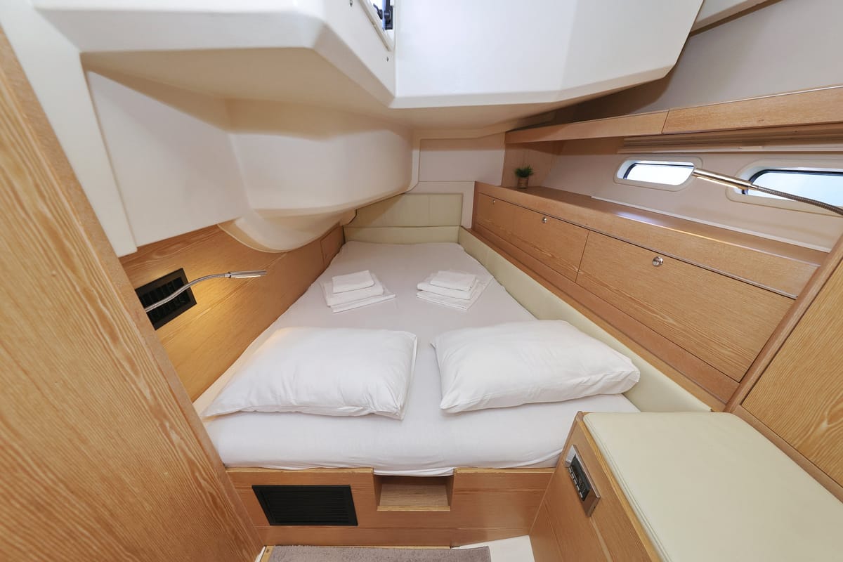 Exterior view of Amethyst, a Hanse Yachts Hanse 575 sailboat at Općina Sukošan, Croatia