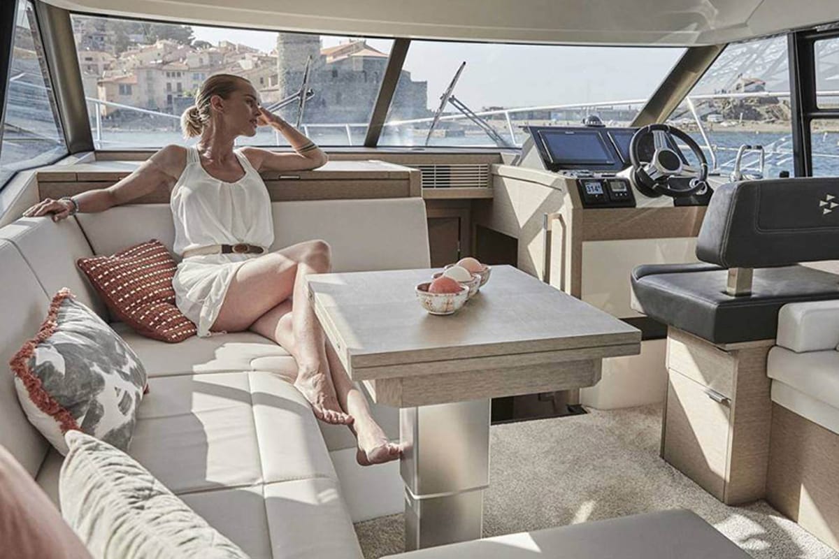 Salon of Brigadoon, a Jeanneau Prestige 420 Fly yacht at Grad Šibenik, Croatia