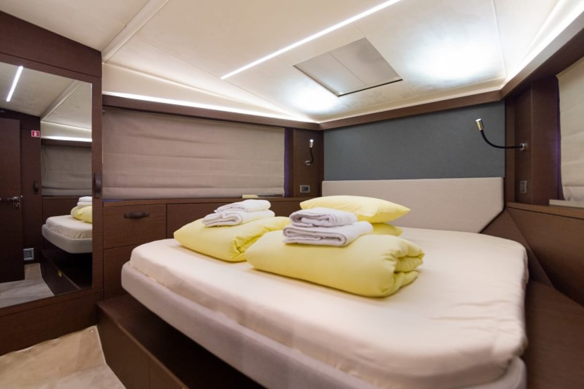 Cabin on Brigadoon, a Jeanneau Prestige 420 Fly yacht at Grad Šibenik, Croatia