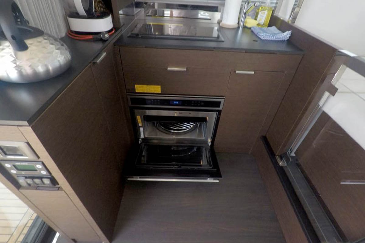 Galley of Brigadoon, a Jeanneau Prestige 420 Fly yacht at Grad Šibenik, Croatia