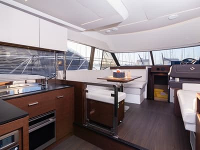 Salon of Brigadoon, a Jeanneau Prestige 420 Fly yacht at Grad Šibenik, Croatia