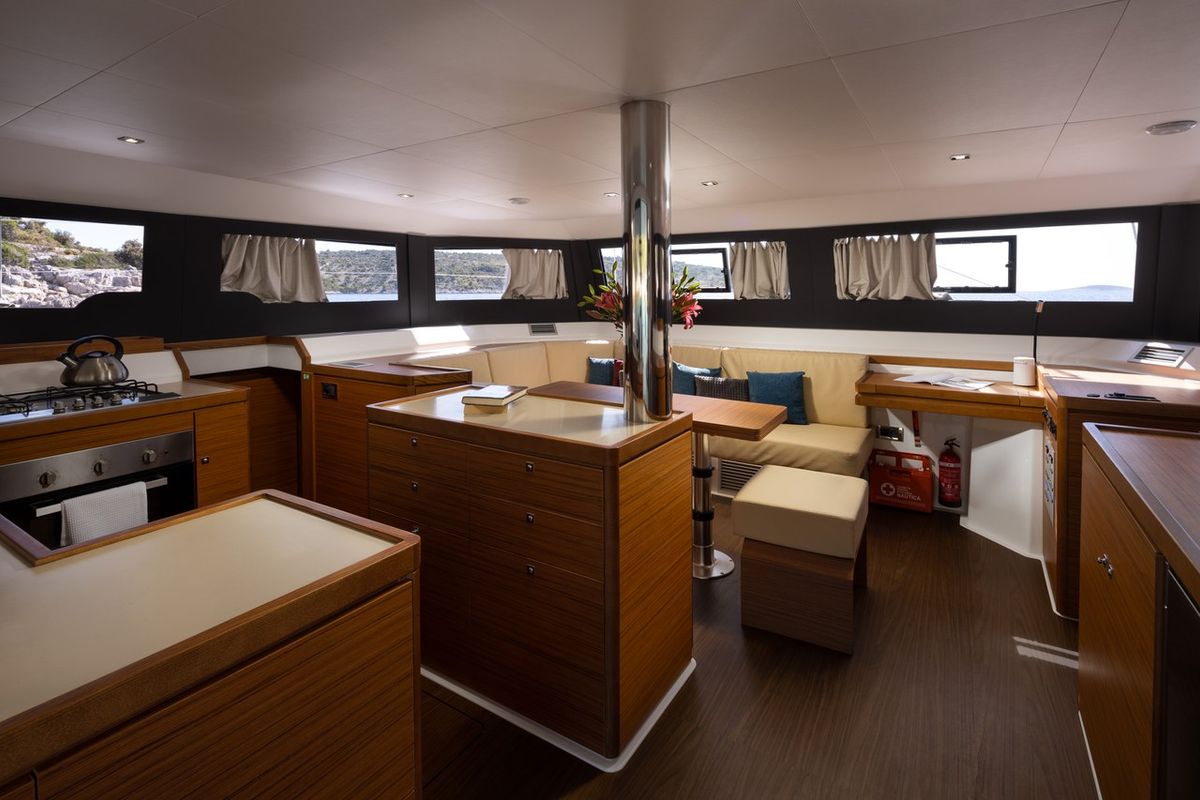Salon of Pando, a Dufour 48 Catamaran catamaran at Primošten, Croatia