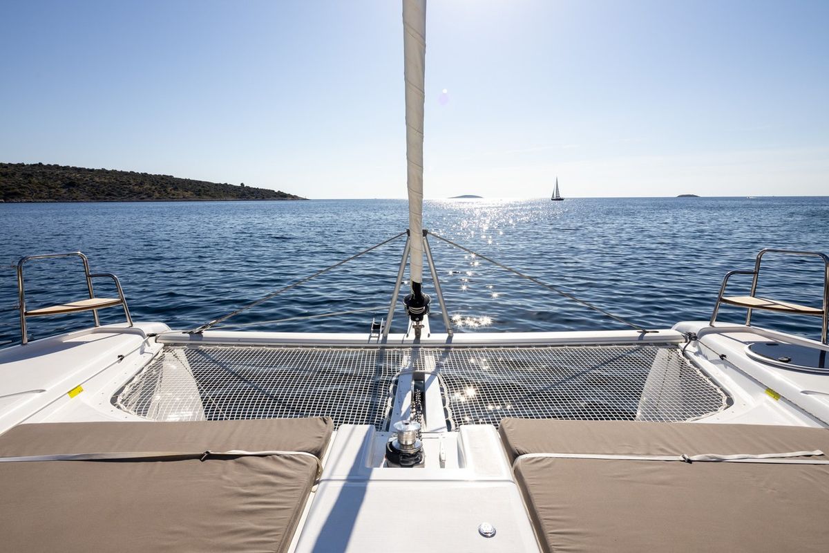 Deck of Pando, a Dufour 48 Catamaran catamaran at Primošten, Croatia