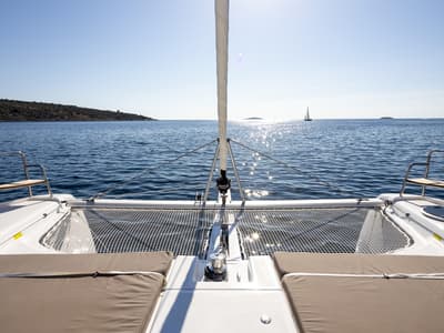 Deck of Pando, a Dufour 48 Catamaran catamaran at Primošten, Croatia