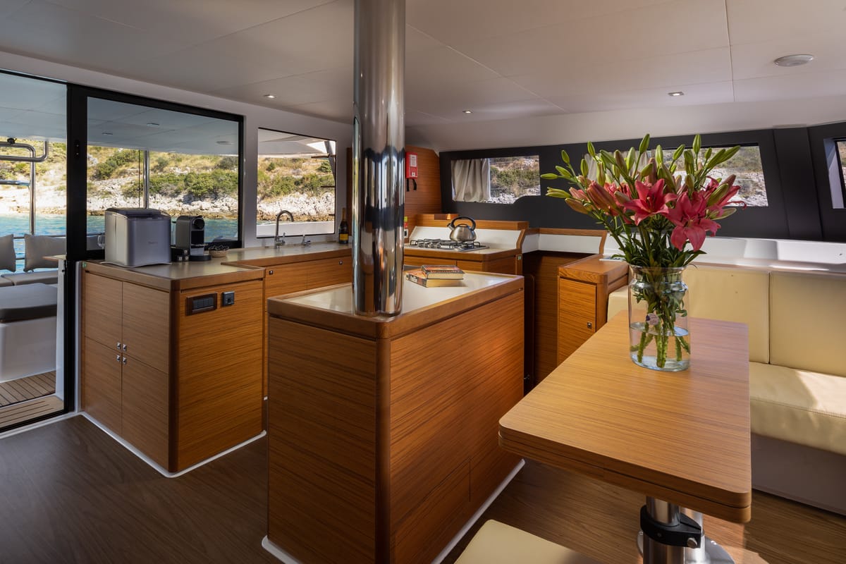 Salon of Pando, a Dufour 48 Catamaran catamaran at Primošten, Croatia