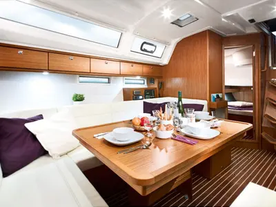 Salon of White Cloud, a Bavaria Cruiser 46 sailboat at Fethiye, Turkey