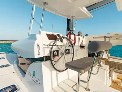 Cockpit of Dream of Liberty, a Lagoon 42 catamaran at Grad Biograd na Moru, Croatia