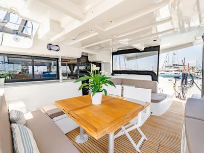 Deck of Sea Energy I, a Lagoon 46 catamaran at Athens, Greece