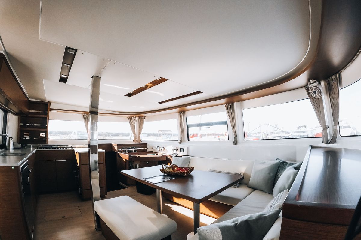 Salon of Sea Energy I, a Lagoon 46 catamaran at Athens, Greece
