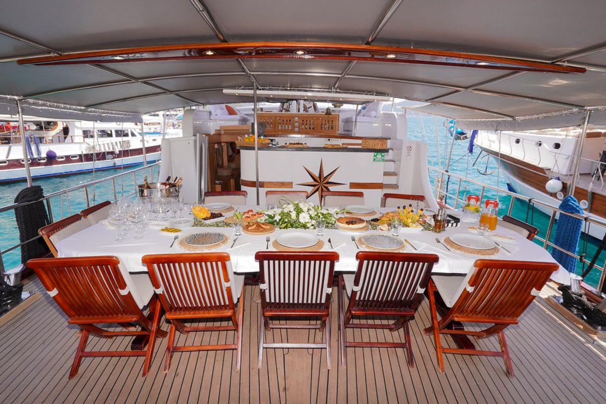 Deck of Perla Del Mar, a Unknown M/S Perla Del Mar yacht at Marmaris, Turkey