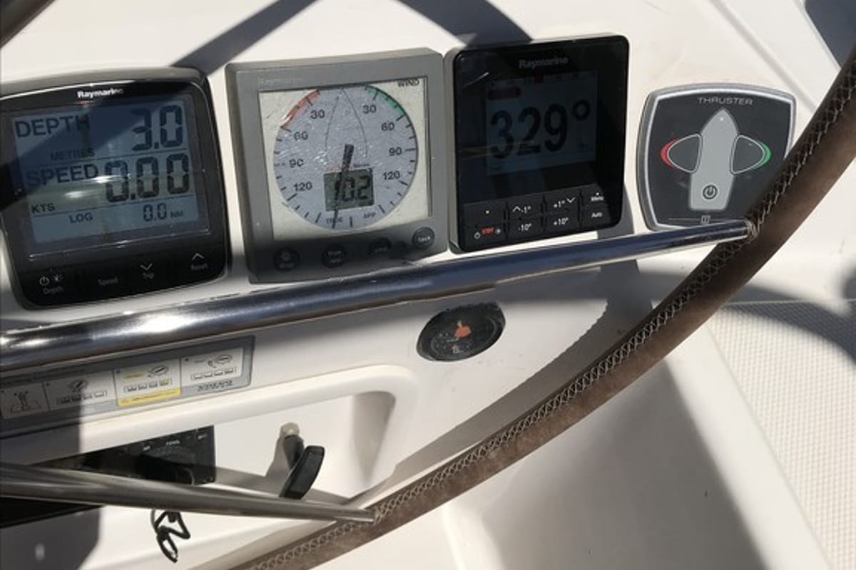 Cockpit of Classic, a Elan 45 sailboat at Municipal Unit of Ellomenos, Greece