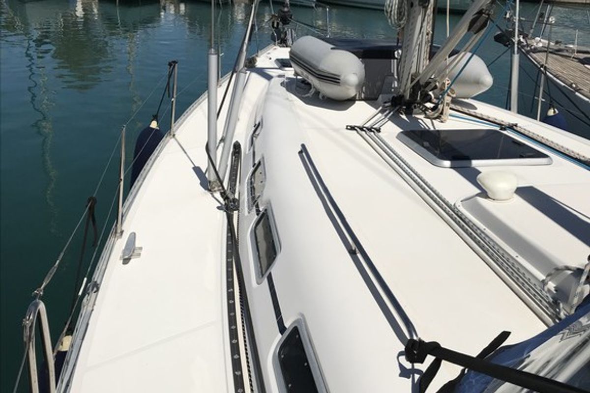 Deck of Classic, a Elan 45 sailboat at Municipal Unit of Ellomenos, Greece