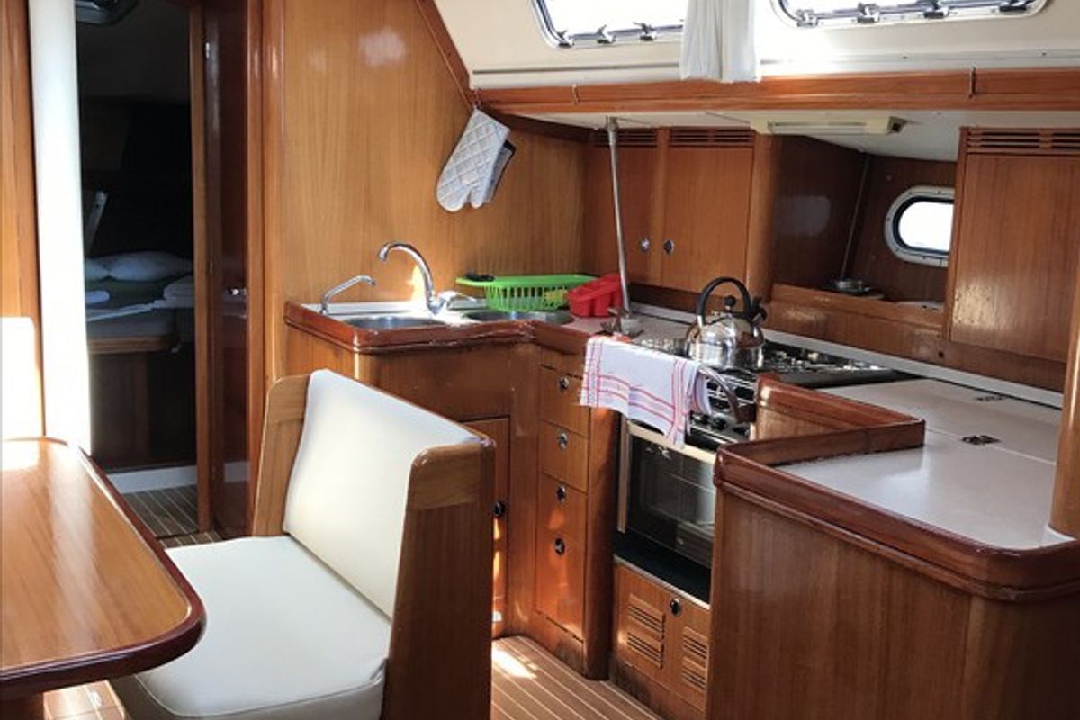 Galley of Classic, a Elan 45 sailboat at Municipal Unit of Ellomenos, Greece