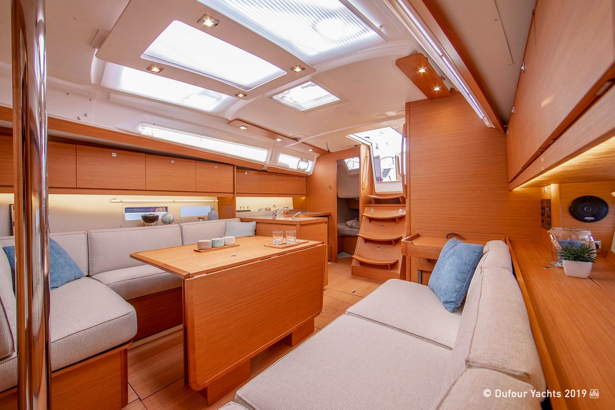 Salon of Rubens, a Dufour 390 sailboat at Olbia, Italy