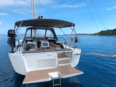 Deck of Rubens, a Dufour 390 sailboat at Olbia, Italy