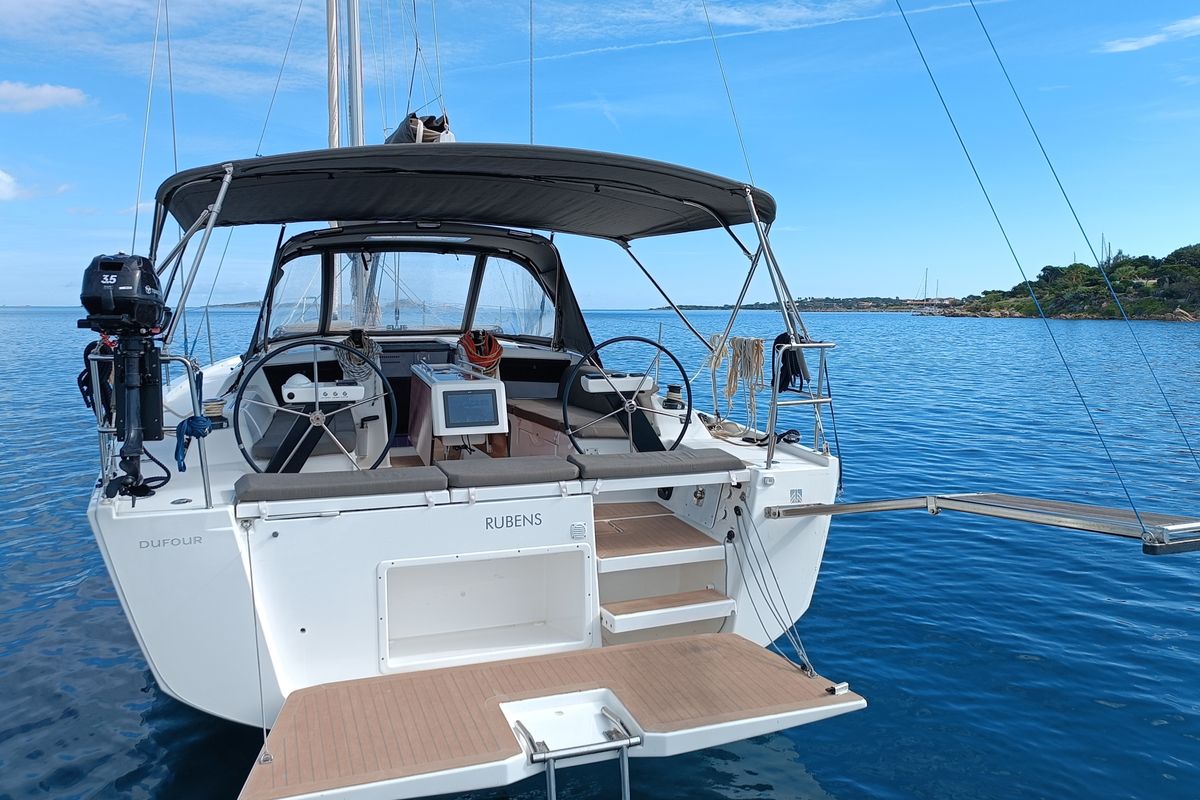 Deck of Rubens, a Dufour 390 sailboat at Olbia, Italy
