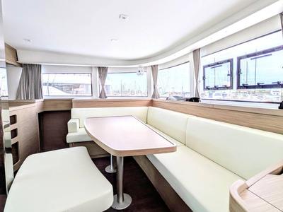 Salon of Zannannan, a Lagoon 42 catamaran at Eden Island Marina, Seychelles