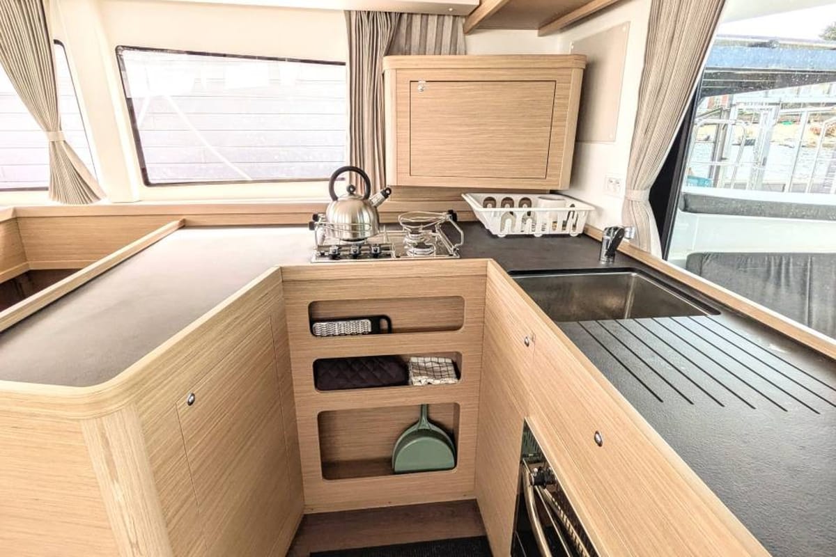 Galley of Zannannan, a Lagoon 42 catamaran at Eden Island Marina, Seychelles