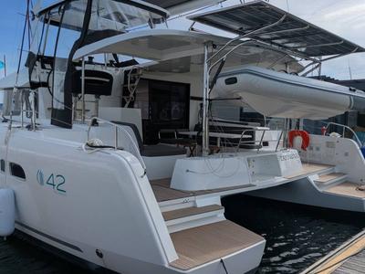 Deck of Zannannan, a Lagoon 42 catamaran at Eden Island Marina, Seychelles