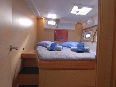 Cabin on Fantasy, a Lagoon 420 catamaran at Athens, Greece