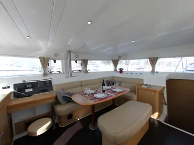 Salon of Fantasy, a Lagoon 420 catamaran at Athens, Greece