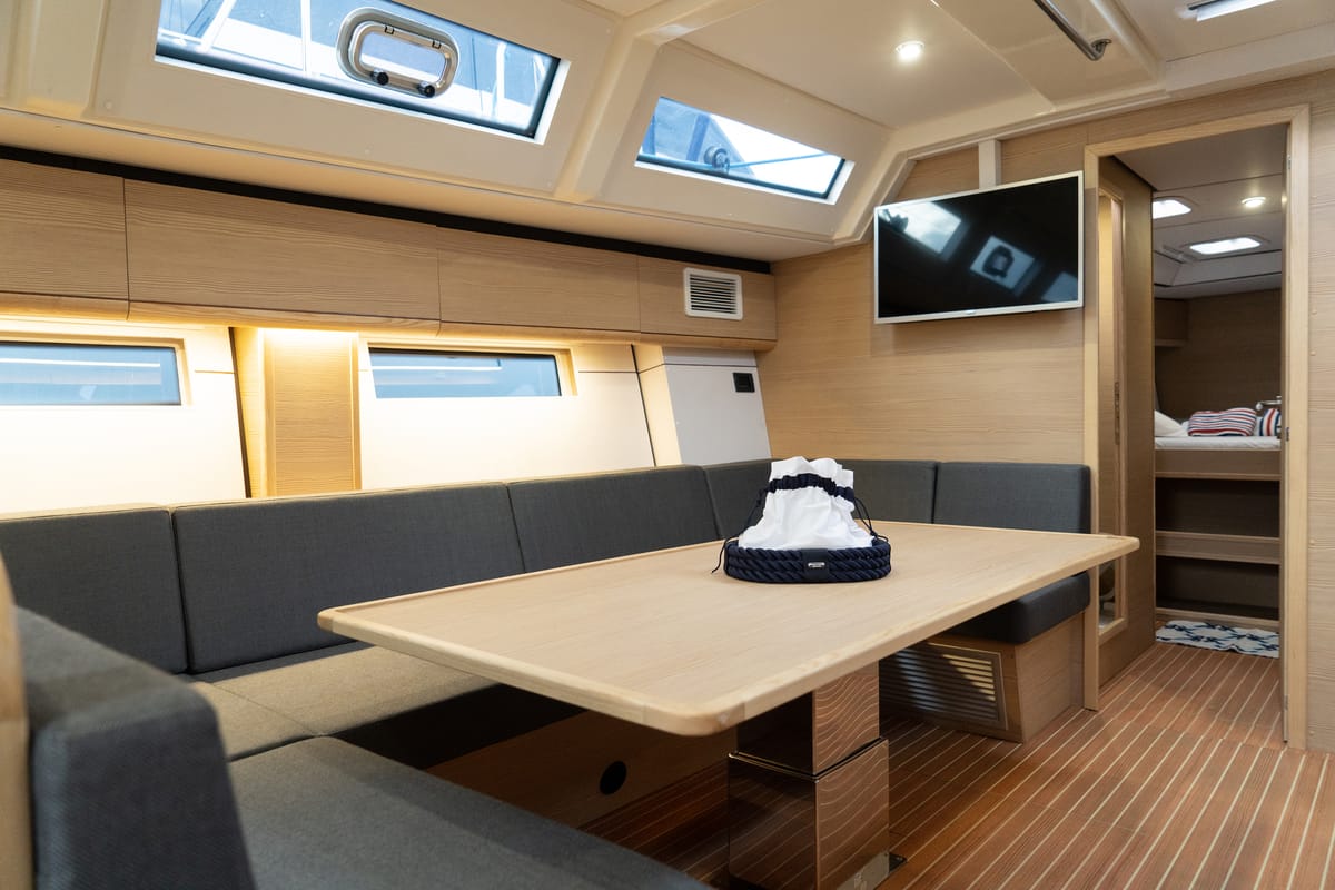 Salon of Elly Blu, a D&D Kufner 54 sailboat at Salerno, Italy