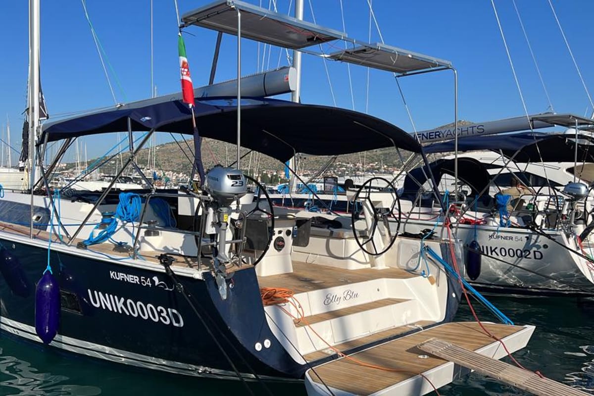 Cockpit of Elly Blu, a D&D Kufner 54 sailboat at Salerno, Italy
