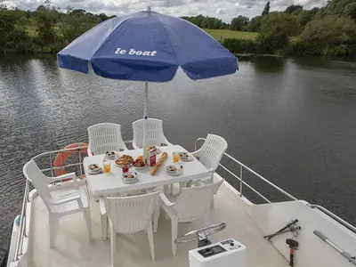 Deck of Crusader - Budget 4, a Cygnet Crusader motorboat at Hessel, United States